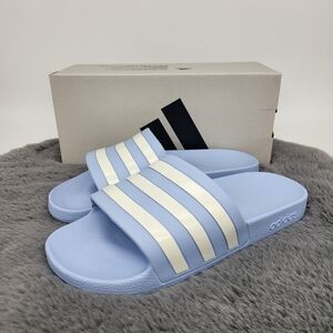 New adidas Adilette Aqua Slides Glow Blue Zero Metalic Women's Size 8